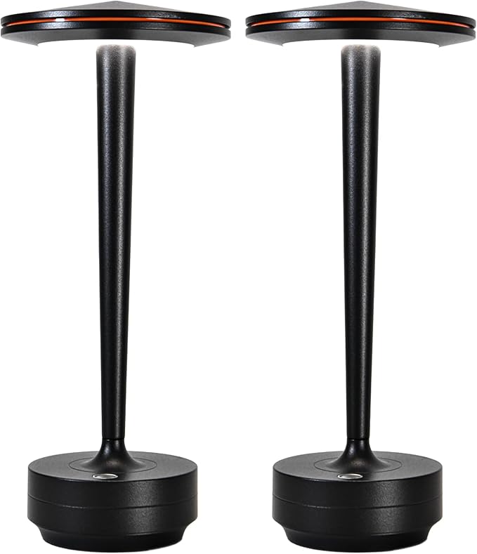Cordless Rechargeable LED Table Lamp Set of 2 Black | Battery 6000mAh 3 Color Modes&Stepless Dimming Waterproof Metal for Patio,Restaurant Bedroom Dining