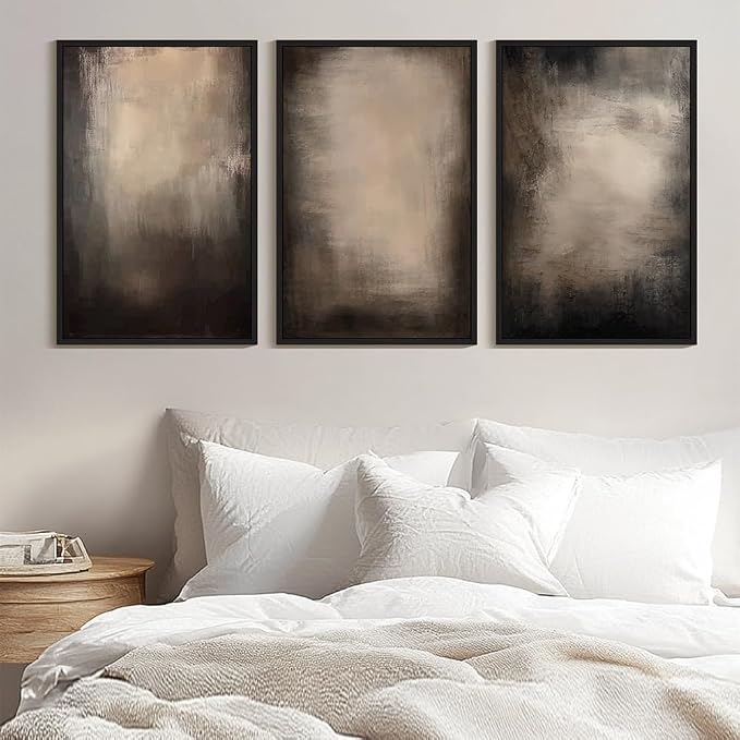 PHOPAGO Abstract Framed Wall Art Huge 24x36in Earthy in Deep Brown and Beige Tones Modern Art Decorative Keep Clam Bedroom Hallway Home Decor - Black Framed