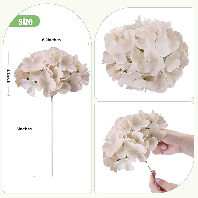 AVIVIHO 65pcs Fake Flowers Beige Hydrangea Artificial Flowers Bulk (Not Squished, No Steaming Need) Silk Flowers with Stems for Wedding Decor,Home,Baby Shower,Table Centerpieces Decoration