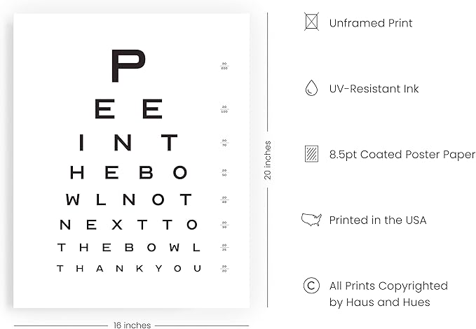 HAUS AND HUES Funny Bathroom Decor, Eye Exam Wall Art, Funny Bathroom Sign, Unframed Art Print (16x20)