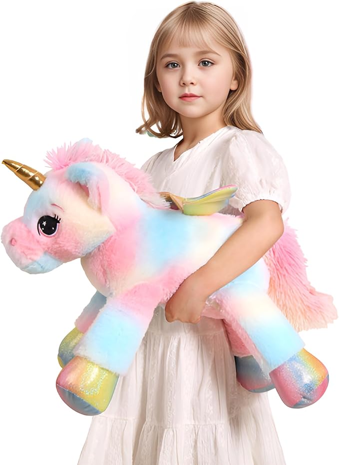 FFxiong 24 Inch Multicolored Big Unicorn Stuffed Animal Plush Toy Pillow, Cute Soft Giant Unicorn with Rainbow Wings Large Doll, Gift for Children Girl Boy Kids Birthday Valentine Christmas