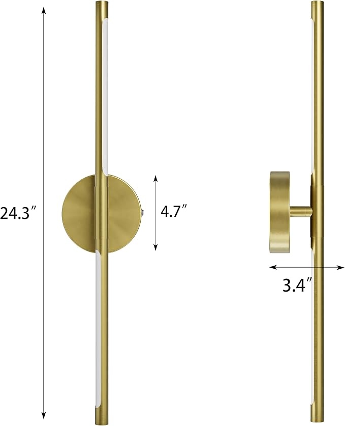8000mAh Battery Operated Wall Sconce Set of 2 - 24 Inch, Rechargeable, Dimmable, 3000K-6000K, Remote, Touch Control, Timer, 350° Rotate, LED Wall Lamps for Living Room, Bedroom, Gold