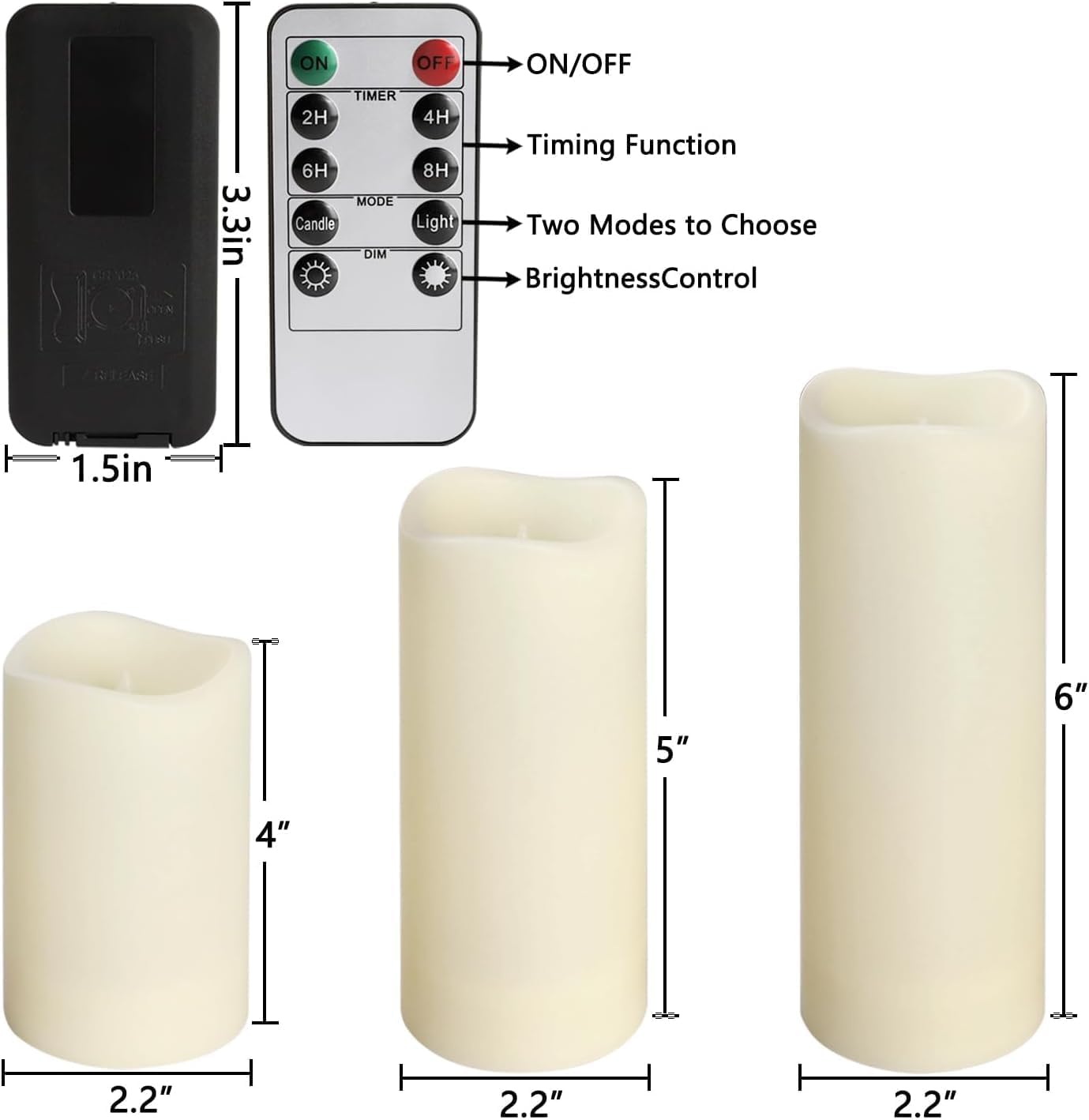 Set of 24 Flameless Led Battery Opeated (D2.2'' x H4''5''6'') Waterproof Outdoor Indoor Candles with 10-Key Remotes and Cycling 24 Hours Timer