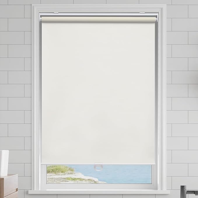 AOSKY Cordless Roller Shades Blackout Blinds for Windows Room Darkening Rolled Up Shades with Spring System, UV Protection Window Shades Door Blinds for Home and Office (44" W x 72" H, Ivory)