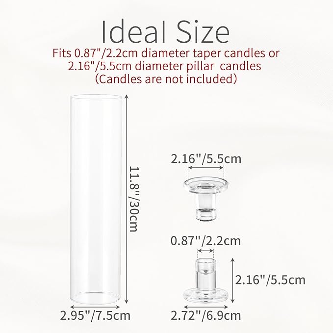 Glass Hurricane Candle Holder: 11.8" Tall Candlestick Holder Bulk with Cylinder Windproof Cover Set of 10 Clear Taper Candle Holders for Wedding Party Birthday Christmas Decor