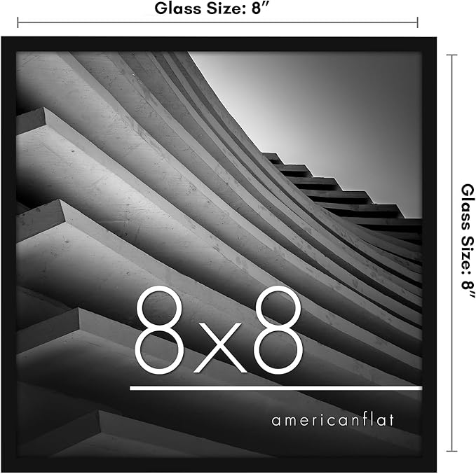 Americanflat 8x8 Picture Frame with Shatter-Resistant Glass - Streamline Collection - Thin Border Square Frame for Tabletop and Wall Display - Hanging Hardware and Easel Stand Included - Black