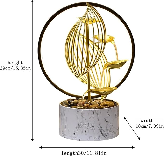 Qingyinge 15'' H Large Golden Tabletop Water Fountain with Led Light for Indoor Meditation Yoga Spa Room Decor