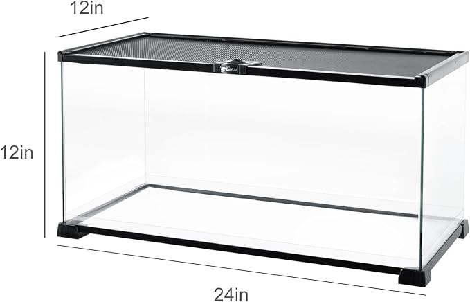 REPTI ZOO Full Glass 15 Gallon Reptile Tank, Medium Reptile Terrarium 24" X 12" X 12" for Gecko Hermit Crab Hognose Snake etc, Top Screen Ventilation & Feeding