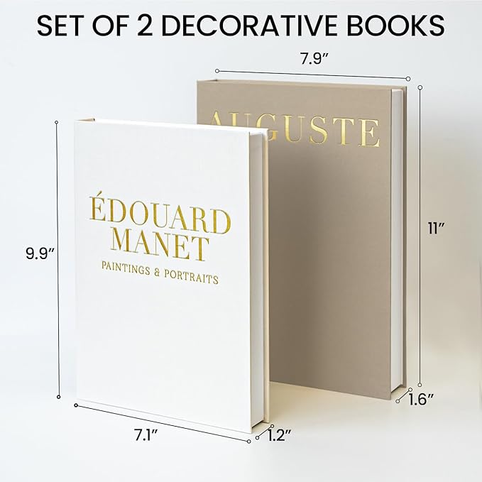 Aesthetic Decorative Books - Fake Books Storage Box for Decoration - Set of 2 Linen Coffee Table Decor - Photo Storage Keepsake Box for Room Bookshelf Decor, Griege