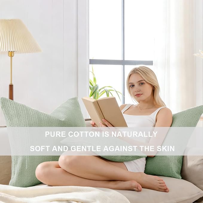 24x24 Pillow Covers Set of 2 Euro Sham Pillow Covers Cotton Euro Pillow Shams, Boho Throw Pillow Covers Large Decorative Square Pillowcase for Couch Bed, Sage Green