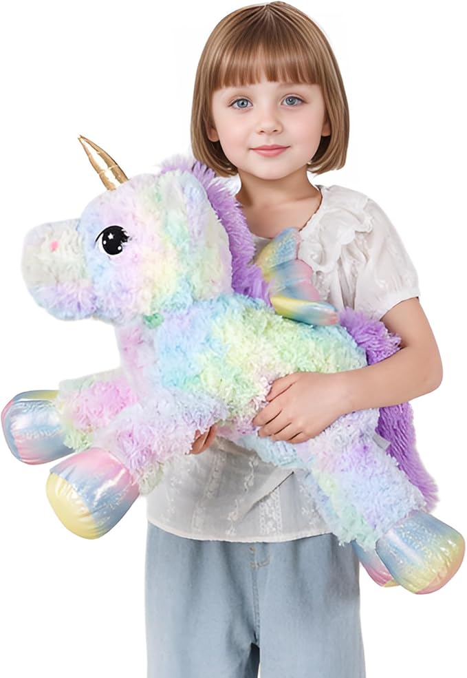 FFxiong 24 Inch Rose Rainbow Colors Unicorn Stuffed Animal Plush Toy with Wings Soft Cute Large Unicorn Plushies Animals Pillow Gift for Children Boy Girl Kids Birthday Valentine Room Decorations