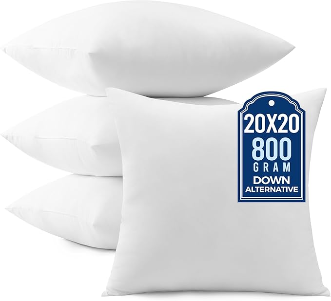 puredown® 20x20 Pillow Inserts, Pack of 4, Fluffy Soft Square Form Sham Stuffer, Decorative Throw Pillows for Couch, Sofa, Bed and Home Decor