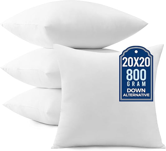 puredown® 20x20 Pillow Inserts, Pack of 4, Fluffy Soft Square Form Sham Stuffer, Decorative Throw Pillows for Couch, Sofa, Bed and Home Decor