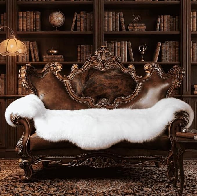 AOGELAN Genuine Sheepskin Rug with Little Patches, Real Shaggy Fur Wool Sheep Skin Throw Pad for Bedroom Living Room Floor, Pray Pup Mat, Chair Sofa Seat Cover, Double Pelt Ivory White