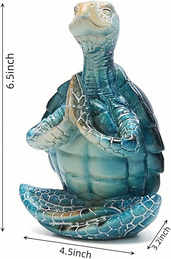 VVGIFTS Sea Turtle Meditation Yoga Decor, Garden Figurine Sea Turtle Meditating Coastal Beach Decorations, Zen Yoga Resin Statue for Home Office Decorations (Put The Palm Together)