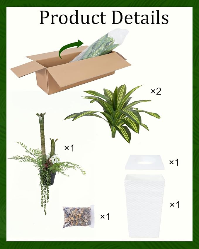 Artificial Plants Indoor, 4FT Tall Fake Tree with White Tall Planter, Artificial Dracaena Tree for Living Room Office Home Decorations Housewarming Gifts