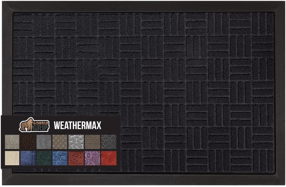 GORILLA GRIP 100% Waterproof All-Season WeatherMax Doormat, 60x24, US Designed Natural Rubber, Stain and Fade Resistant, Low Profile Indoor Outdoor Door Mats, Easy Clean Patio Mat, Midnight Maze