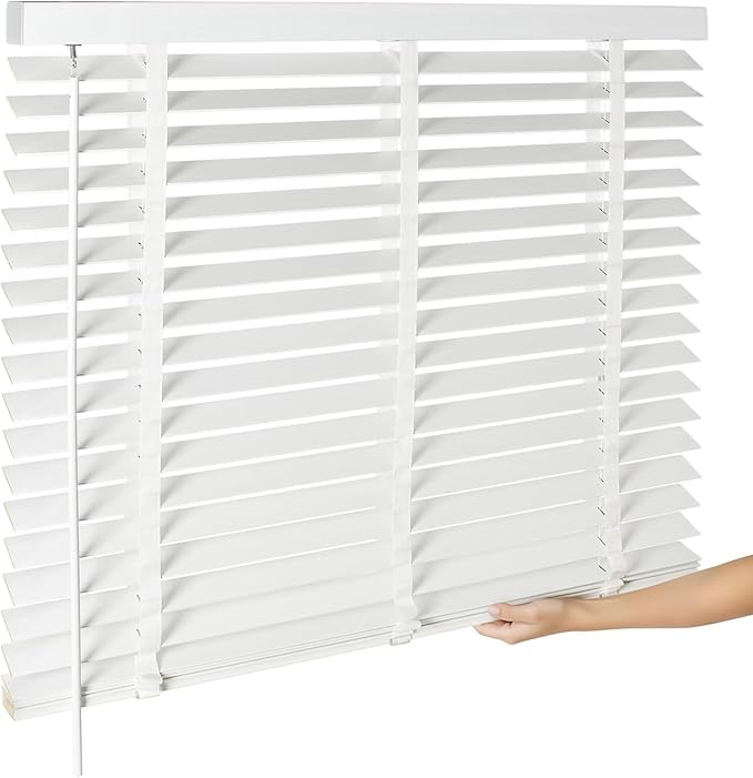 2" Cordless Real Wood Blinds for Indoor Windows, White, 36" W x 48" H | Horizontal Venetian Blinds with Tilt Wand, Light Filtering, Privacy Control, Easy Installation for Bedroom, Living Room