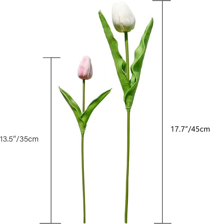 Mandy's White Artificial Tulips Flowers Centerpiece, 17.7" Lifelike PU Fake Floral Stems 6pcs for Kitchen Island & Dining Table, Spring Decor for Easter