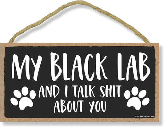Honey Dew Gifts, My Black Lab and I Talk Shit About You, Funny Dog Wall Hanging Decor, Decorative Wood Signs for Pet Lovers, Black Labrador Home Sign, 10 Inch by 5 Inch Pet Decor, 76900