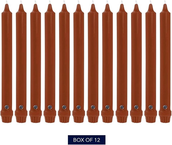 Colonial Candle Unscented Taper Candle, Classic Collection, Amber, 8 in, Pack of 12 - Up to 6 Hours Burn