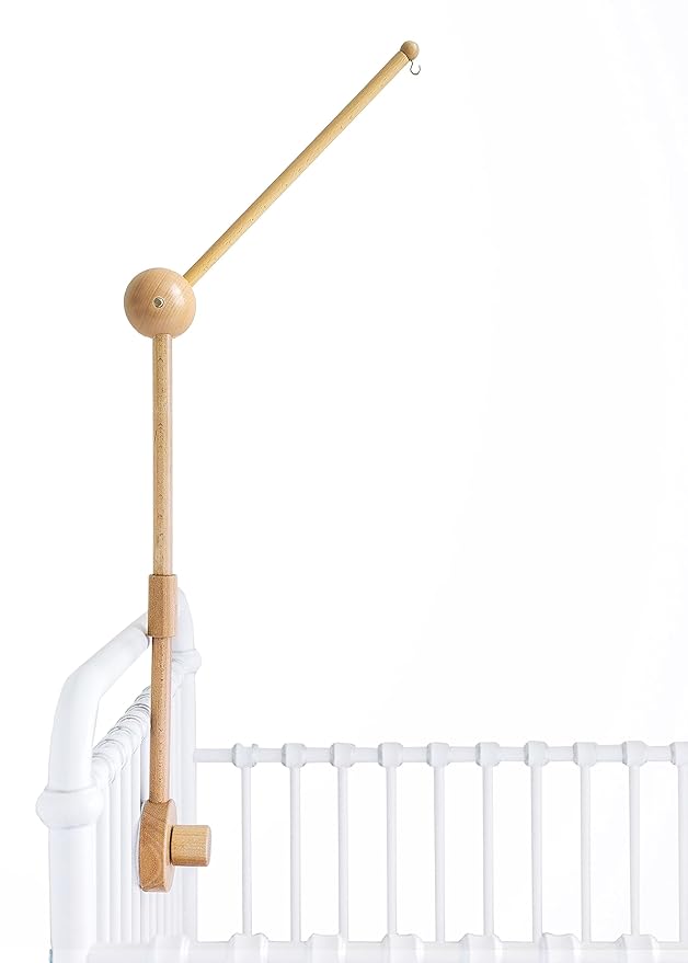 Crib Mobile Arm - 360° Adjustable Wooden Baby Mobile Hanger for Crib (31 inch, 100% Natural Beech Wood) - Strong Anti Slip Attachment - Nursery Décor for Boys, Girls
