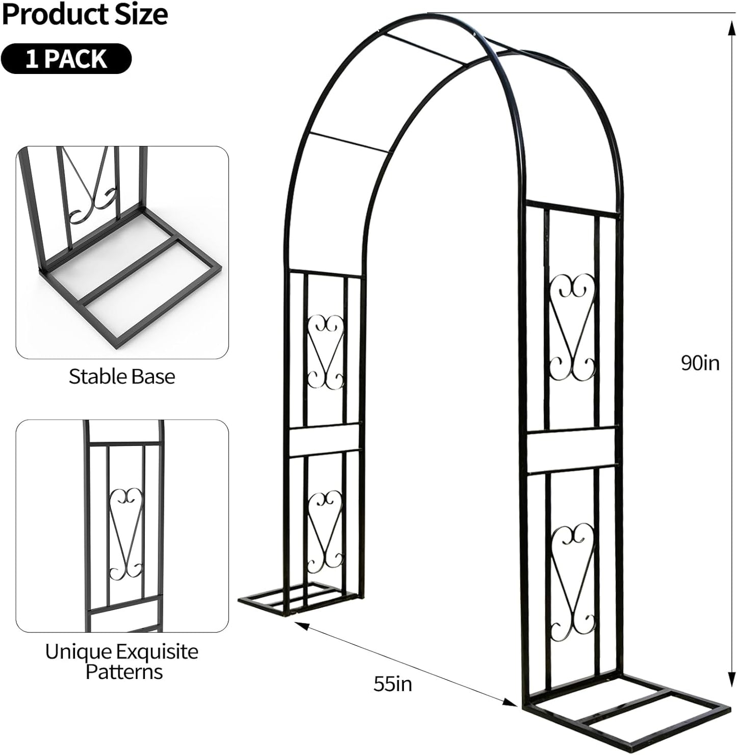 Metal Garden Arch, Heavy Duty Garden Trellis for Climbing Plants, with Enlarged Base for Stability, for Wedding Garden Arch & Bridal Party Decoration, 1 Pack
