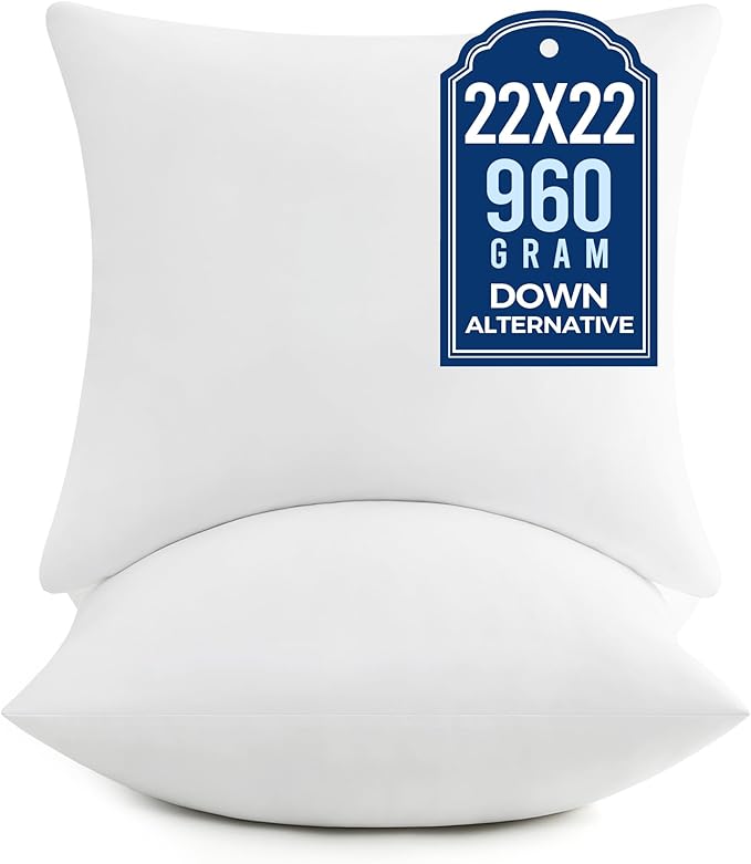puredown® 22x22 Pillow Inserts, Fluffy Plush Square Form Sham Stuffer Set of 2, Decorative Down Alternative Pillows for Couch, Sofa, Bed and Home Decor