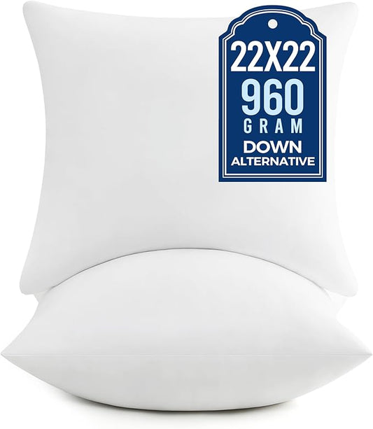 puredown® 22x22 Pillow Inserts, Fluffy Plush Square Form Sham Stuffer Set of 2, Decorative Down Alternative Pillows for Couch, Sofa, Bed and Home Decor