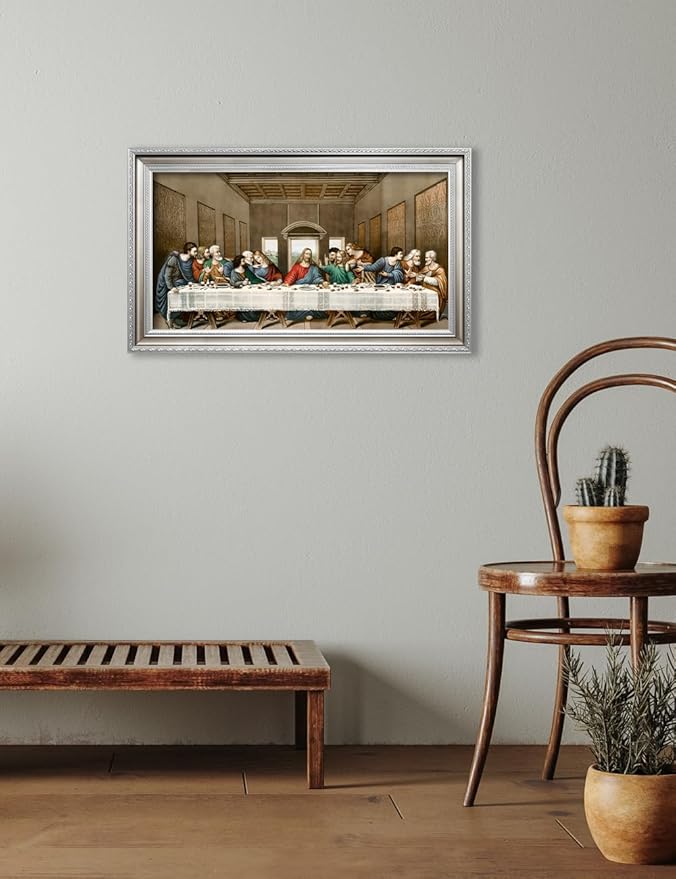 DECORARTS - The Last Supper, Leonardo da Vinci Classic Art Reproductions. Giclee Prints Acid Free Cotton Canvas with Matching Silver Solid Wooden Frame. Total Framed Size: 34.5" W x 20.5" H