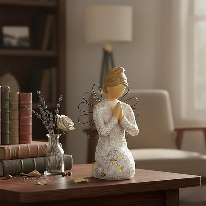 NAN ZAI NAN FANG Sympathy Angel Figurines for Loss of Loved Ones Angel Statues Home Decor Serenity Prayer Gifts for Women Resin Sculpted Hand-Painted Figure Bereavement Gift Praying Hands Statue