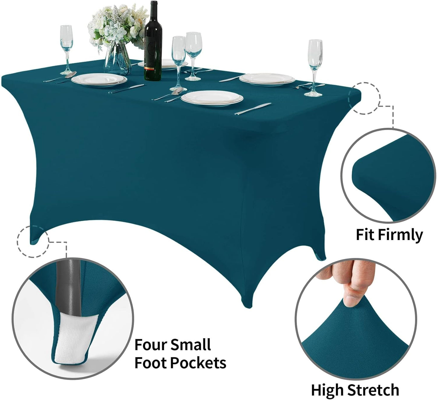 Spandex Table Cover for 4FT or 6ft or 8ft Table Universal Fitted Stretch Tablecloth for Party, Banquet, Wedding and Events-Peacock