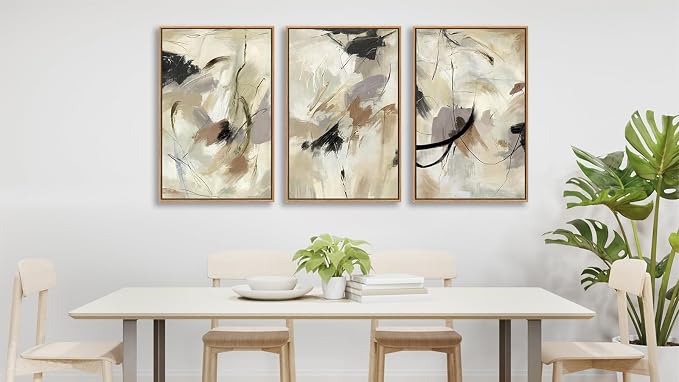 Large Framed Wall Art for Living Room Natural Wood Gold Float Framed Art Set of 3 Abstract Canvas Pictures Minimalist Artwork Canvas Prints for Bedroom Home Office Wall Decor 20X28inX3pcs
