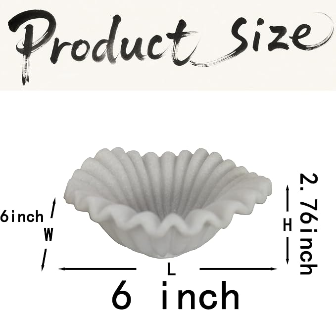 Small Decorative Bowl decor, Scalloped Pedestal Bowls for Modern Home Decor,Ruffle Decor,Stylish Key Bowl for Entry Table,Decorative Fruit Bowl for Kitchen Counter,Artificial Stone Milky White