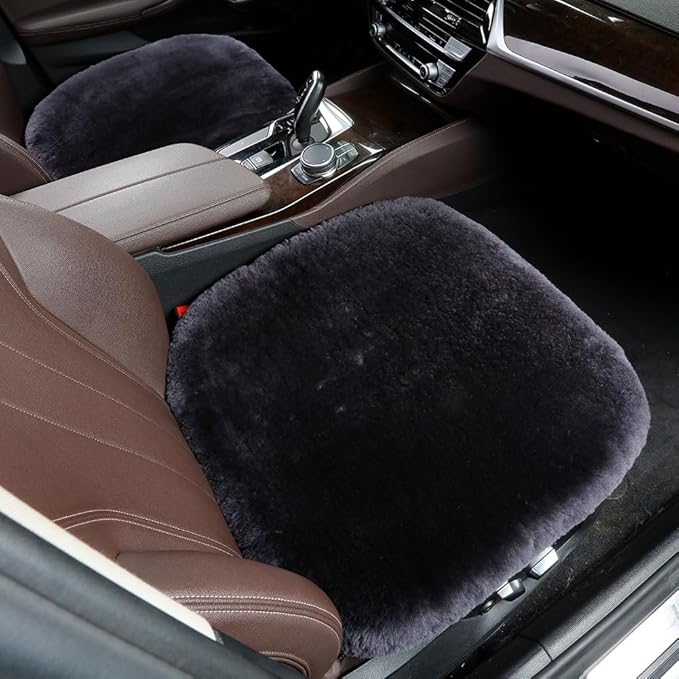 OGLAND Fuzzy Sheepskin Car Seat Cover | Luxury Comfortable Soft Cushion All Seasons | Auto Golf Cart Protection Pad for Pet Elderly Durable Long Drive Travel, Carbon Black