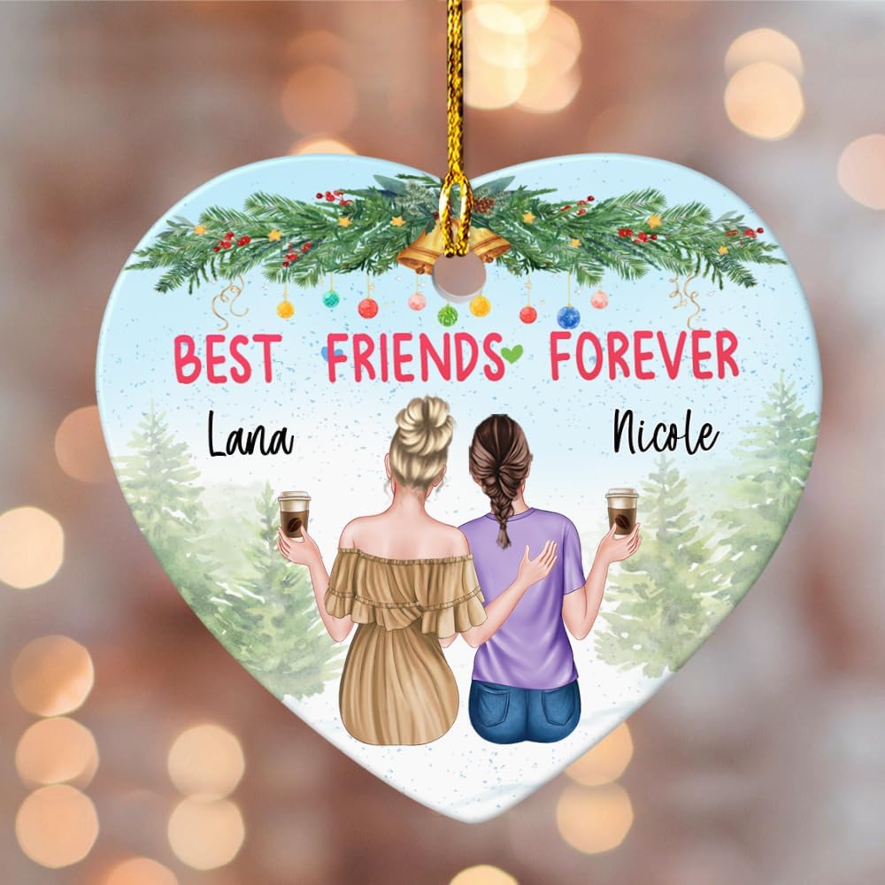 Personalized Best Friend Ornament Friendship Christmas Heart Ceramic Ornaments Keepsake Gifts for Bestie BFF Soul Sister Hanging Xmas Tree Decor