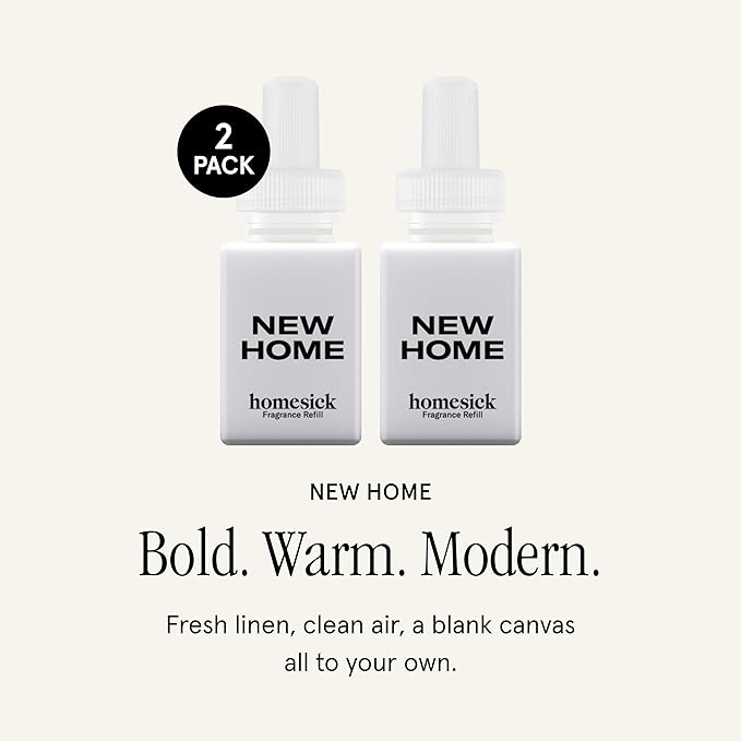 Pura & Homesick Home Scent Refill - Smart Home Air Diffuser Fragrance - Long-Lasting Luxury Scent per Refill - Clean Diffuser Fragrance - Household Essential - 2 Pack, New Home
