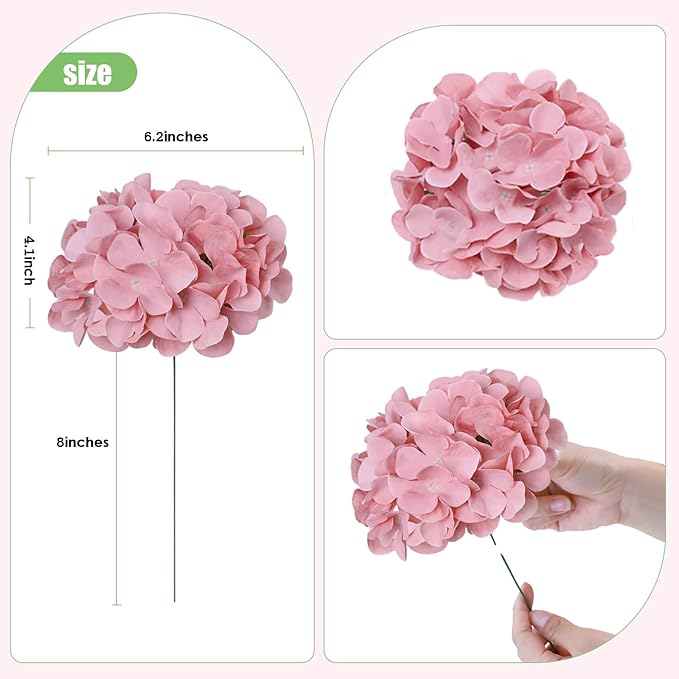 AVIVIHO 65pcs Fake Flowers Dusty Pink Hydrangea Artificial Flowers Bulk (Not Squished, No Steaming Need) Silk Flowers with Stems for Wedding Decor,Home,Baby Shower,Table Centerpieces Decoration