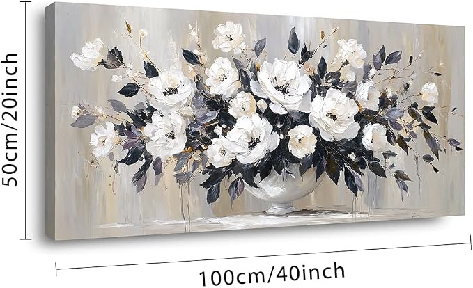 Ggaafet Black and White Flowerpot Wall Art for Bedroom Canvas Oil Painting Prints Beautiful Flowers Floral Blooming Art Deco Pretty Artwork Office Family Dining Room Decor