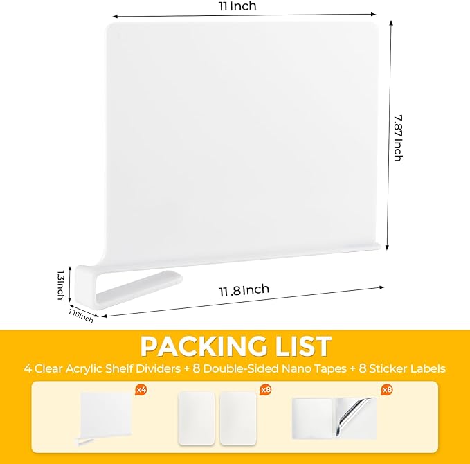 JOY DECOR 2 Pack Acrylic White Shelf Dividers for Closets Organizer and Storage Adjustable Vertical Wood Shelf Closet Separators for Clothes,Book,Bags in Bedroom and Kitchen