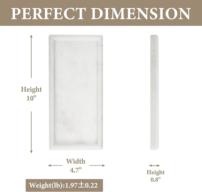 Koville African Natural Marble Tray, 10"x5" Coffee Table Vanity/Decorative Tray for Jewerly, Watch, Perfume Candle Tray for Home/Kitchen Countertop