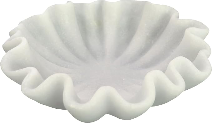 10" Large Handmade Decorative Bowl decor , Handicraft Scalloped Bowls for Modern Home Decor,Ruffle Decor,Key Bowl for Entry Table,Decorative Fruit Bowl for Kitchen Counter,Artificial Stone Milky White