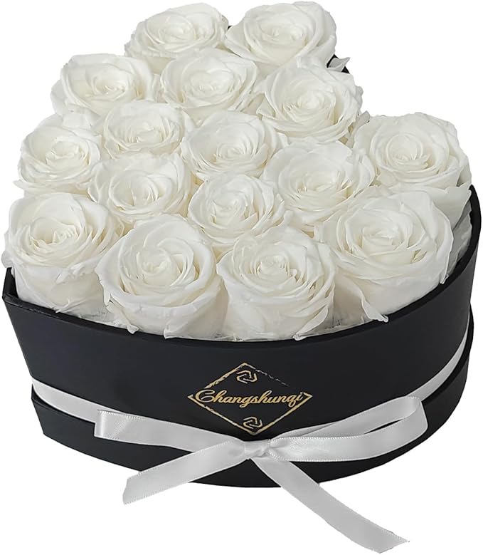 Changshunqi 16 Flowers Forever Preserved Roses in Box, Preserved Flowers Womens Birthday Gifts for Women Mothers White Rose Gift for Her Romantic Eternal Rose for Women Mom Friends
