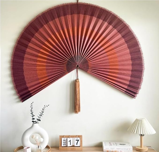 ChumDecor Fan Wall Decor,Japanese Chinese Wall Fans Decor, Boho Hanging Headboard,Decorative Folding Fan for Over Bed Decorations (Terracotta, 60inch)