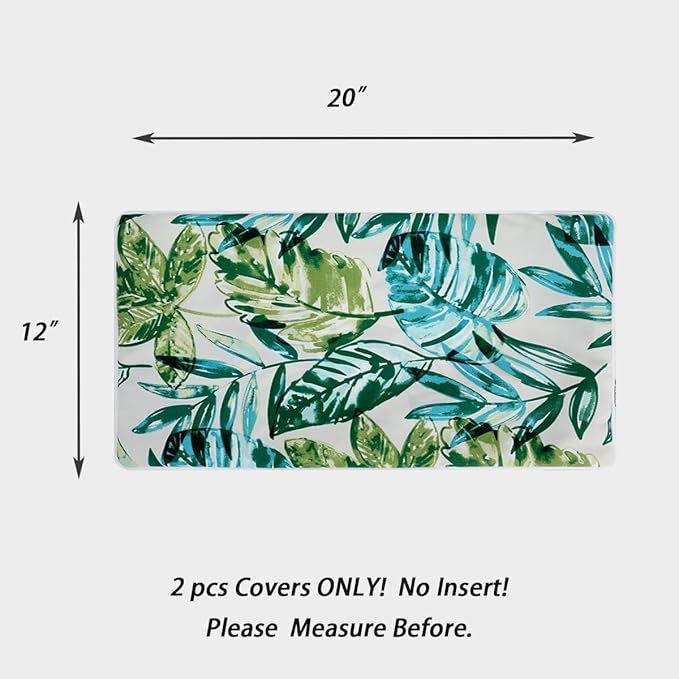 Waterproof Outdoor Lumbar Pillow Covers Set of 2,Home Decor for Garden Patio Furniture,Couch,Sofa 12"x20" Inch Decorative Pillows Cover Only,NO Insert(Palm Leaf)
