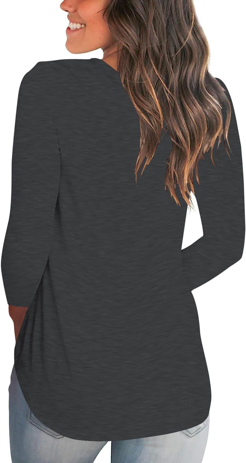 Tobrief Women's Long Sleeve V-Neck Shirts Fall Graphic Tees Loose Casual T-Shirt