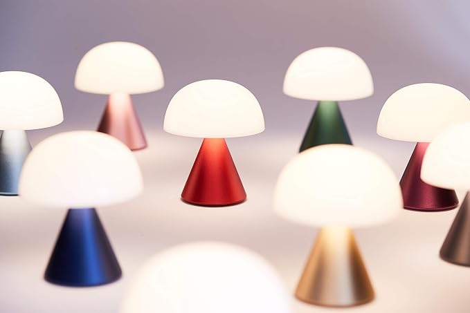 Lexon Mina Small Mushroom Lamp - LED Portable Bedside Light for Bedrooms, Kids & Nursery - Rechargeable with 12h Autonomy & Memory Dimmer, Aluminum - Dark Red