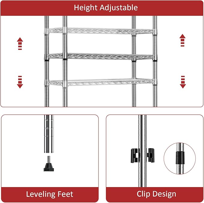 IZEUK 3-Tier Steel Storage Shelves, Heavy Duty Metal Shelf Wire Shelving Rack for Pantry, Kitchen, Living Room, or Office Organization (21.7" W x 11.8" D x 28.6" H, 750LBS, Chrome)