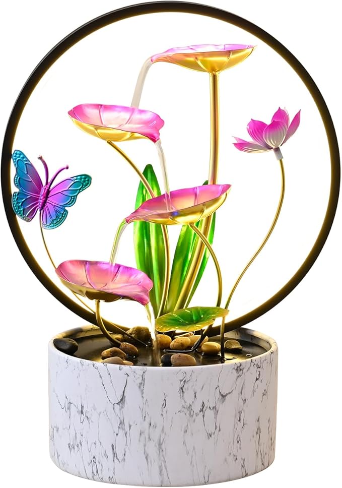 15‘’ H Small Tabletop Water Zen Fountain with Led Light for Indoor Meditation Yoga Spa Room Decor.