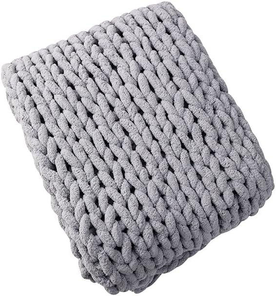 Soft Chunky Knit Throw Blanket for Couch, Cozy Warm Knitted Blankets | Hand Knit with Jumbo Chenille, Lightweight Warm Fluffy Decor for Women, Mom, Her & Girls, Sofa, Chair, Bed, 40"x60" (Gray)